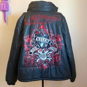 Ed Hardy Leather Winter Jacket